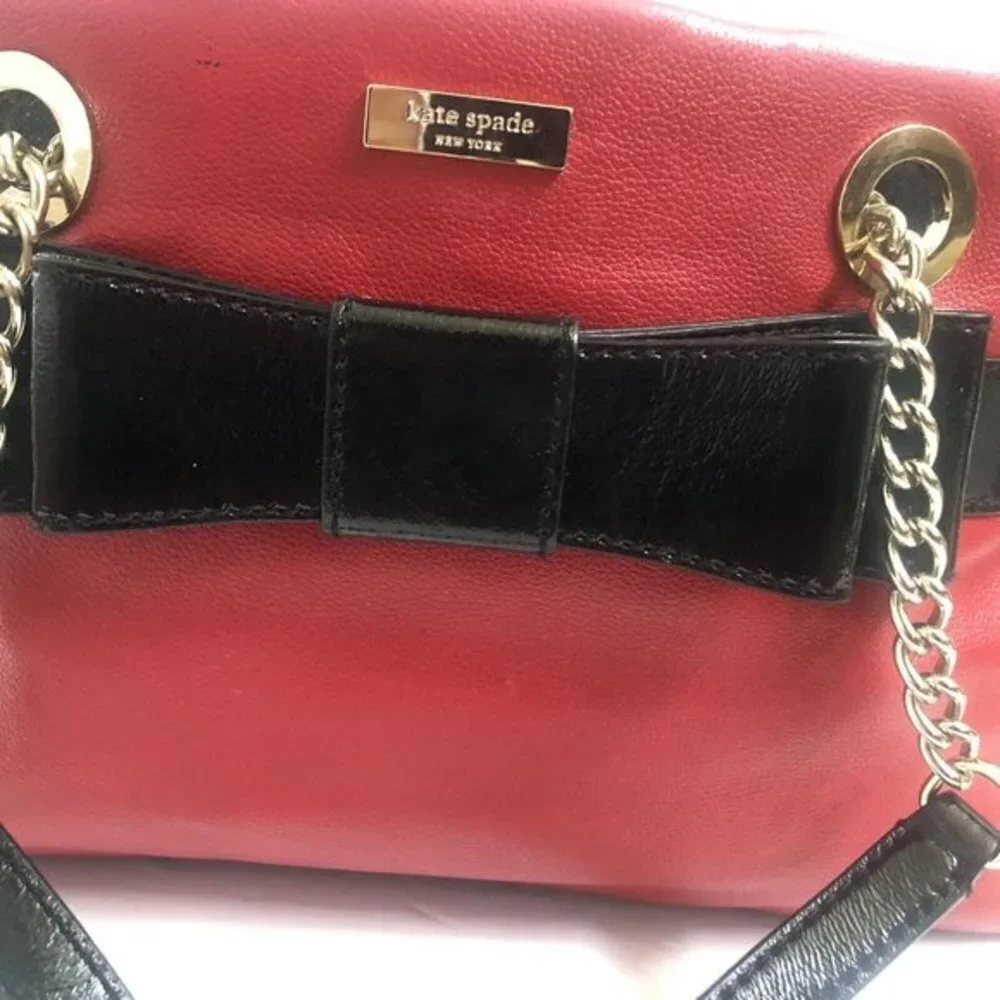 Kate Spade Handbag Satchel leather Red black with bow